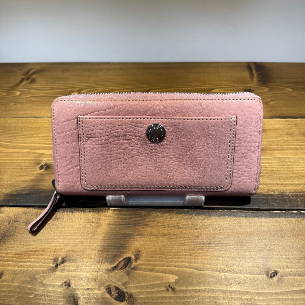 Coach Pink Pebbled Leather Zip Around Accordion Long Wallet‎ Silver Hardware